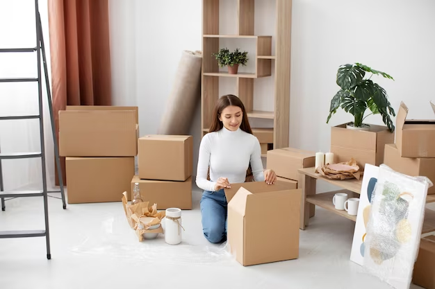 Woman packing items.